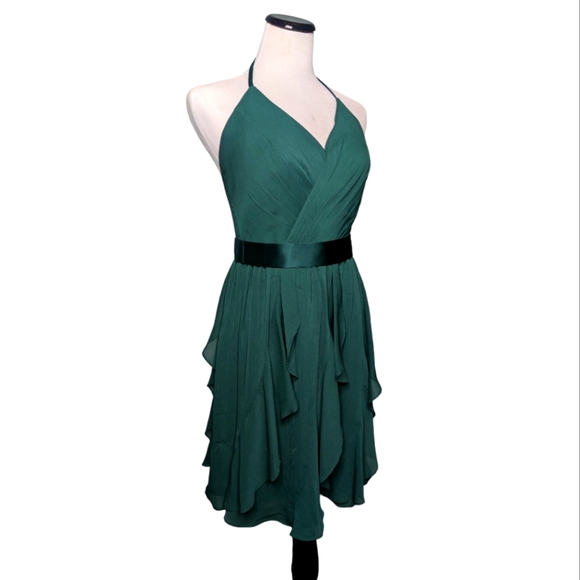 White by Vera Wang Dresses & Skirts - Vera Wang White emerald green ruffle belted bridesmaid prom formal dress EUC 8